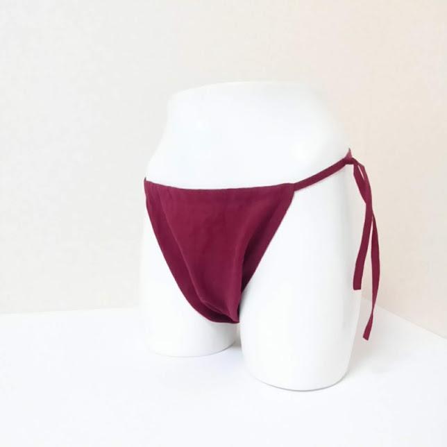 リネン100％ふんどしパンツ　ワインレッド　ひもタイプ