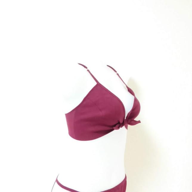 リネン100％　ワインレッド　ブラジャー　ワイヤーなし　ゴム紐なし　ストレッチ素材なし　バッククロス | 2枚目