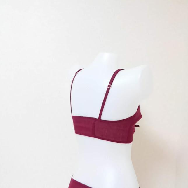 リネン100％　ワインレッド　ブラジャー　ワイヤーなし　ゴム紐なし　ストレッチ素材なし　バッククロス | 3枚目