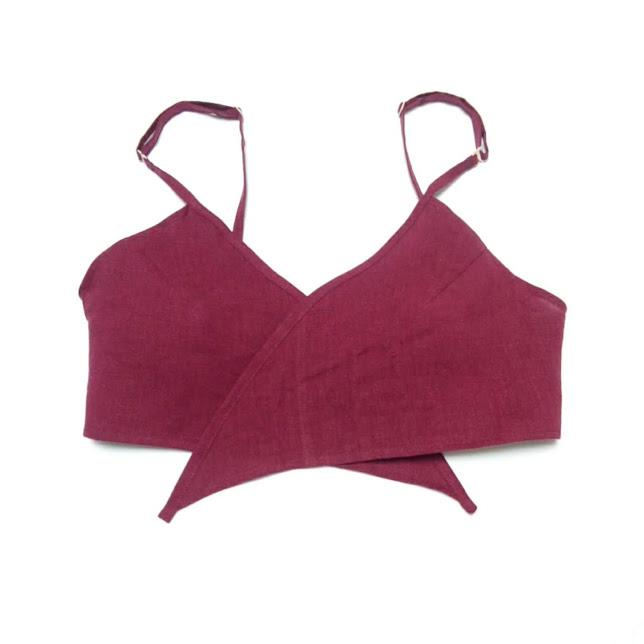 リネン100％　ワインレッド　ブラジャー　ワイヤーなし　ゴム紐なし　ストレッチ素材なし　バッククロス | 5枚目