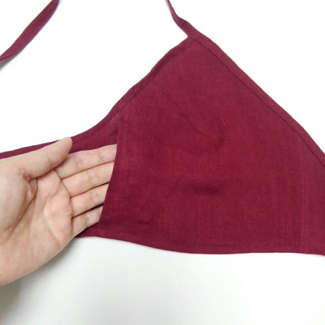 リネン100％　ワインレッド　ブラジャー　ワイヤーなし　ゴム紐なし　ストレッチ素材なし　バッククロス | 6枚目